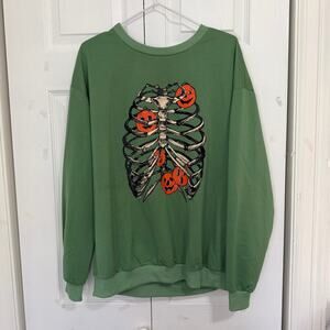 NWT Romwe Green Skeleton Print Crewneck Sweatshirt L